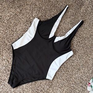 Elegant Black and White One-Piece Swimsuit